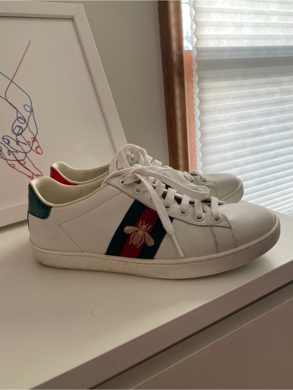 Gucci Ace Bee Web Stripe White Leather Sneakers 35.5